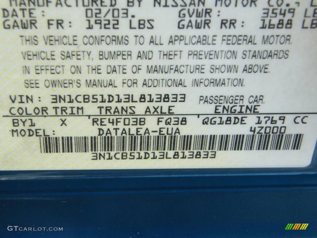 2003 Sentra GXE - Vibrant Blue Metallic / Stone Gray photo #28