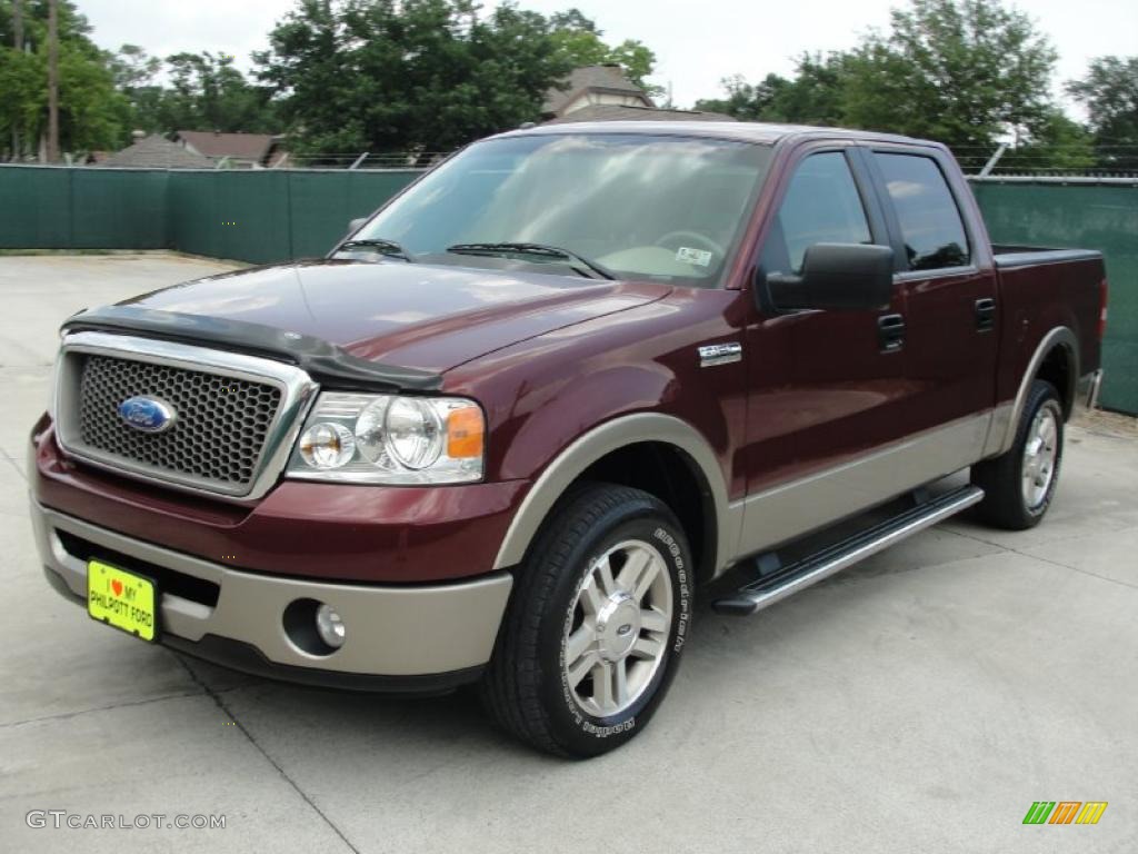 2006 F150 Lariat SuperCrew - Dark Toreador Red Metallic / Tan photo #7