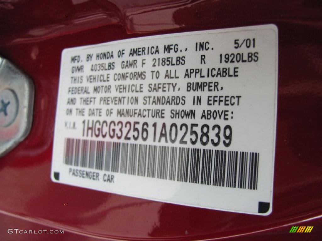 2001 Accord EX Coupe - San Marino Red / Ivory photo #19