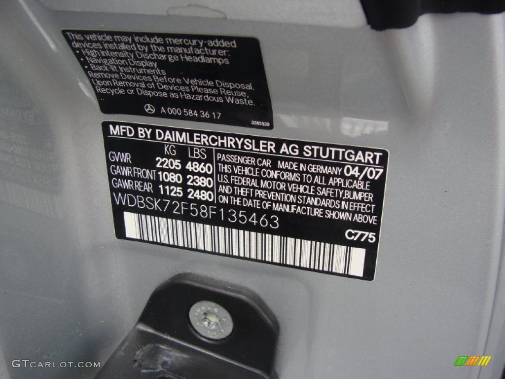 2008 SL Color Code 775 for Iridium Silver Metallic Photo #31895478