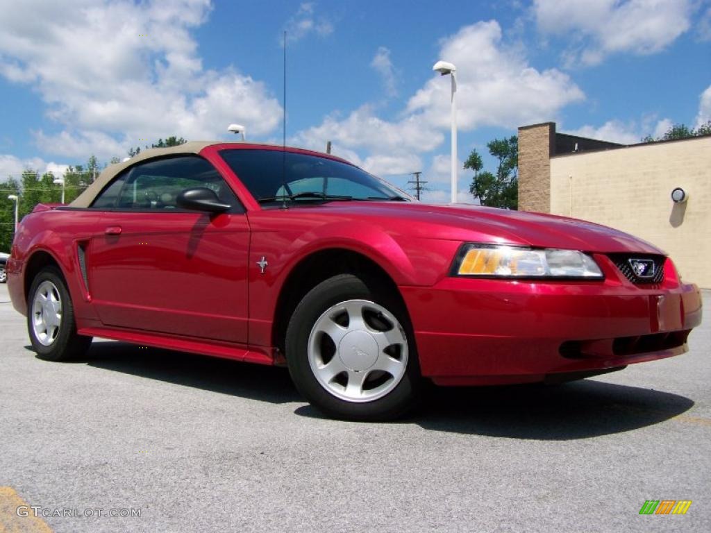 2000 Mustang V6 Convertible - Laser Red Metallic / Medium Parchment photo #1