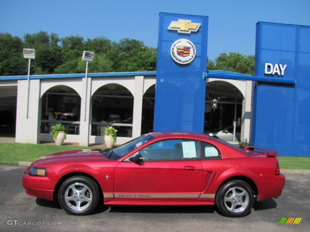 2002 Mustang V6 Coupe - Laser Red Metallic / Medium Parchment photo #2