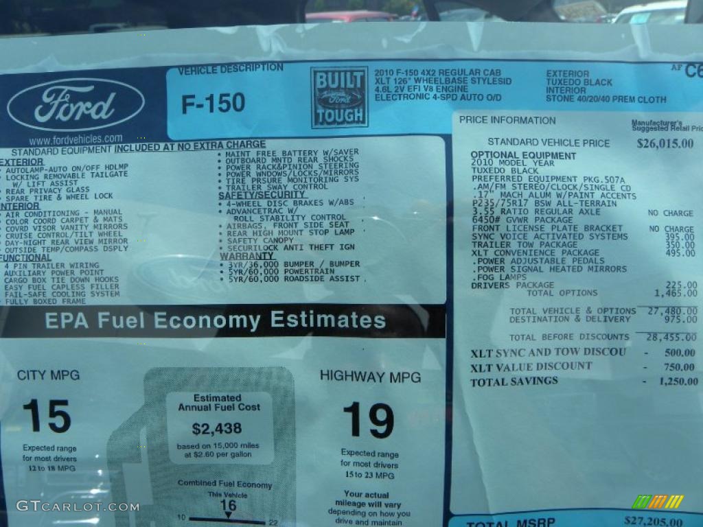 2010 F150 XLT Regular Cab - Tuxedo Black / Medium Stone photo #10