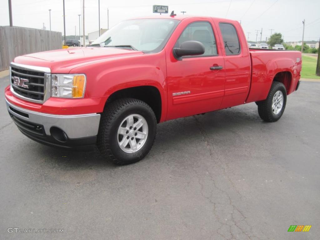 2010 Sierra 1500 SLE Extended Cab 4x4 - Fire Red / Dark Titanium/Light Titanium photo #1