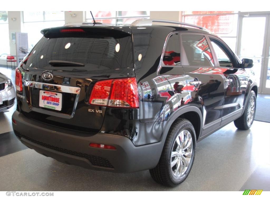 2011 Sorento EX V6 AWD - Ebony Black / Black/Beige photo #7