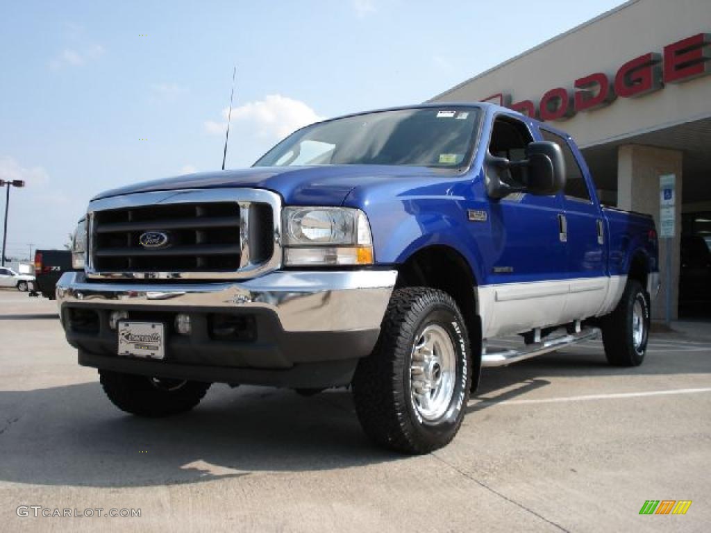 2003 F250 Super Duty Lariat Crew Cab 4x4 - Sonic Blue Metallic / Medium Flint Grey photo #7