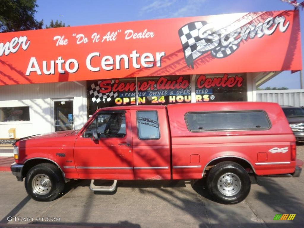 1995 F150 XLT Extended Cab 4x4 - Vermillion Red / Gray photo #1