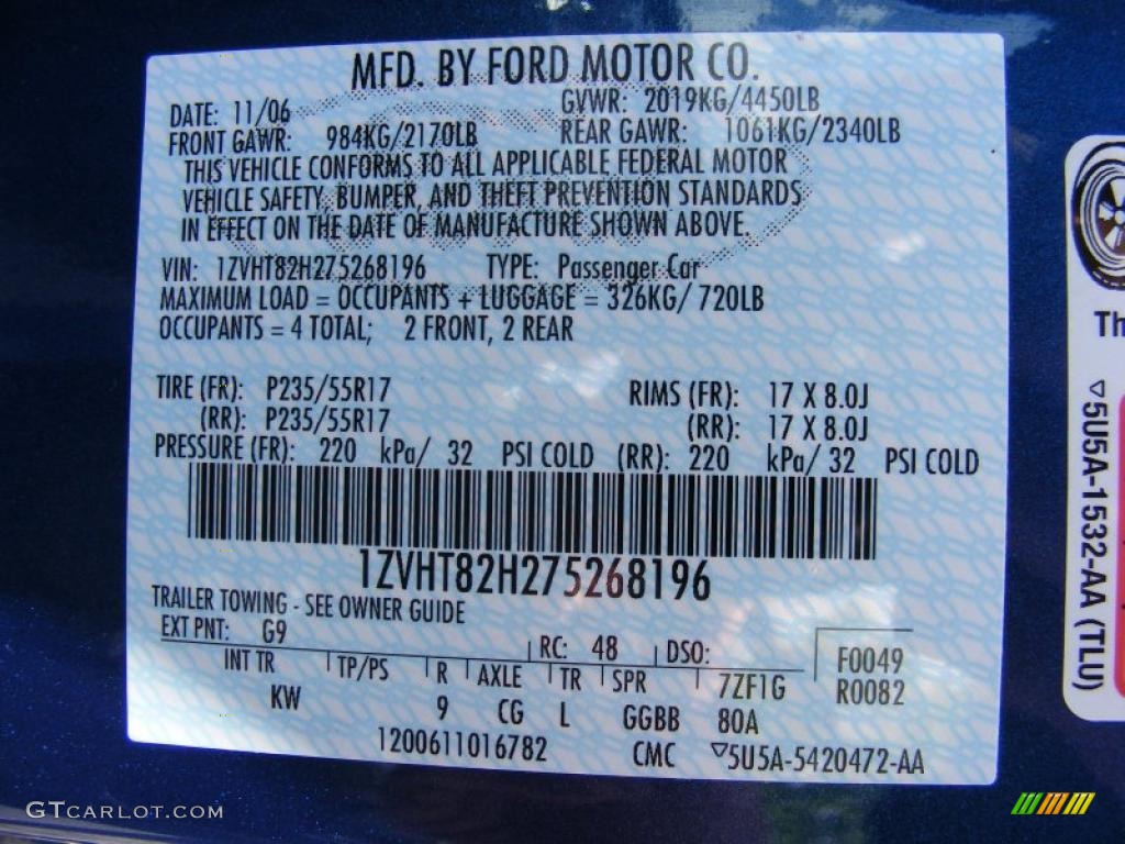 2007 Mustang GT Premium Coupe - Vista Blue Metallic / Dark Charcoal photo #30