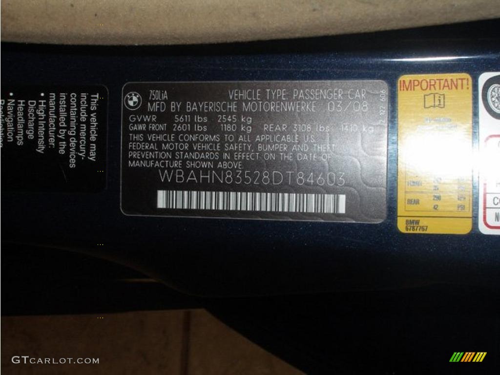 2008 7 Series 750Li Sedan - Monaco Blue Metallic / Beige photo #9
