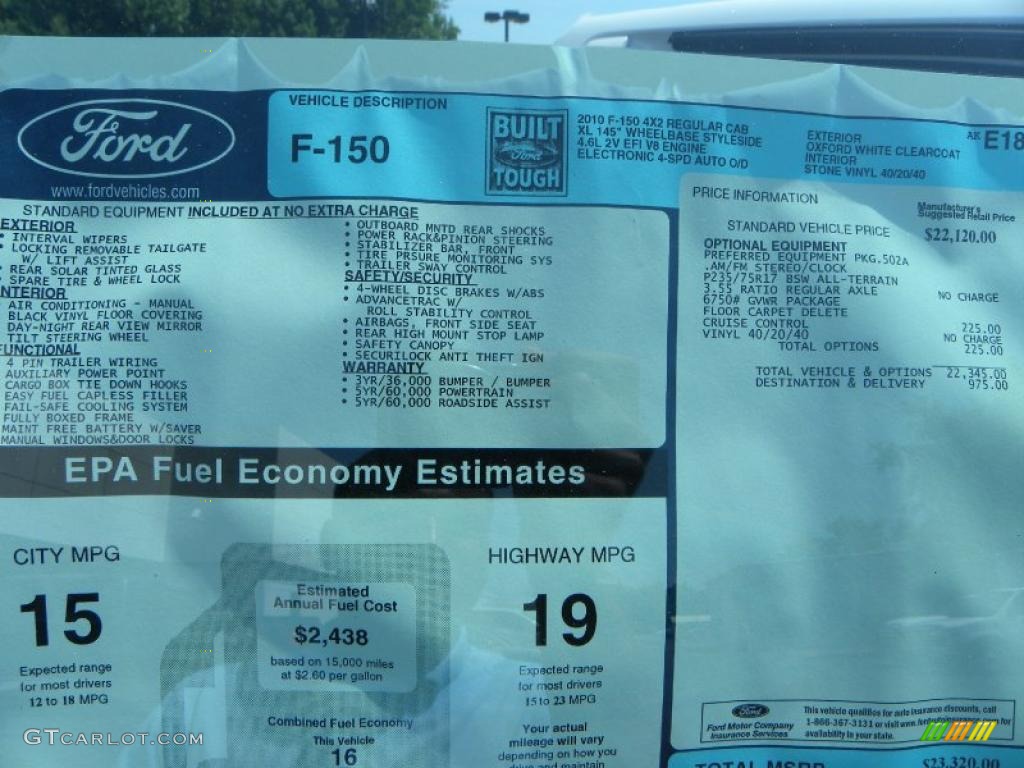 2010 F150 XL Regular Cab - Oxford White / Medium Stone photo #10