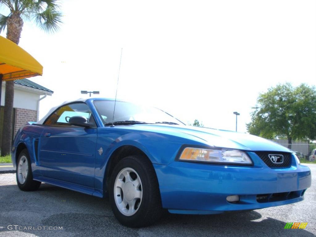 1999 Mustang V6 Convertible - Atlantic Blue Metallic / Light Graphite photo #3