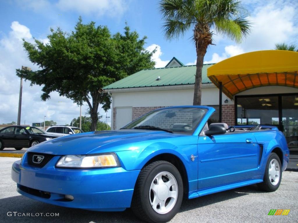 1999 Mustang V6 Convertible - Atlantic Blue Metallic / Light Graphite photo #9