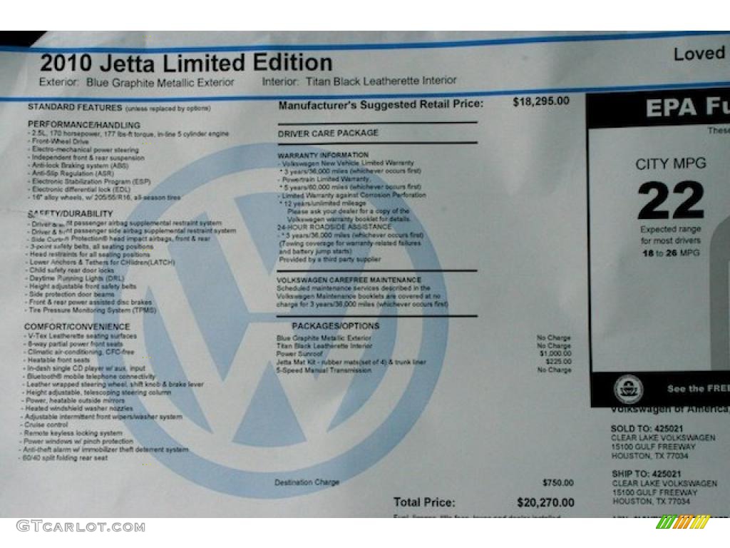 2010 Jetta Limited Edition Sedan - Blue Graphite Metallic / Titan Black photo #18