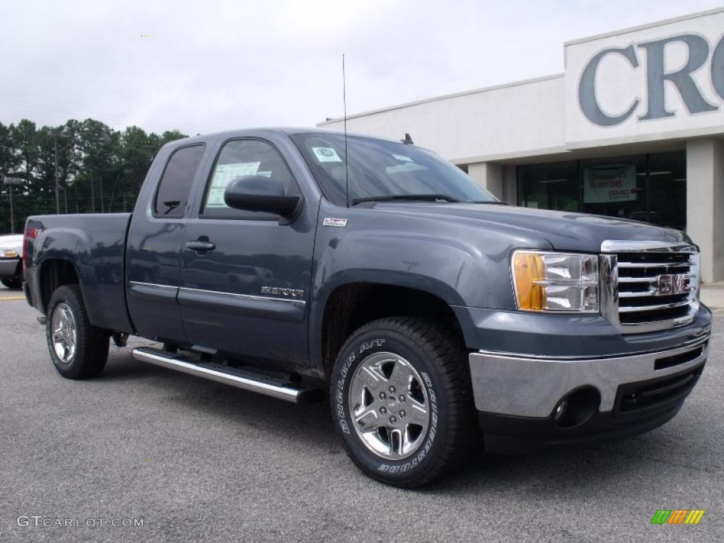 2010 Sierra 1500 SLE Extended Cab - Stealth Gray Metallic / Ebony photo #2