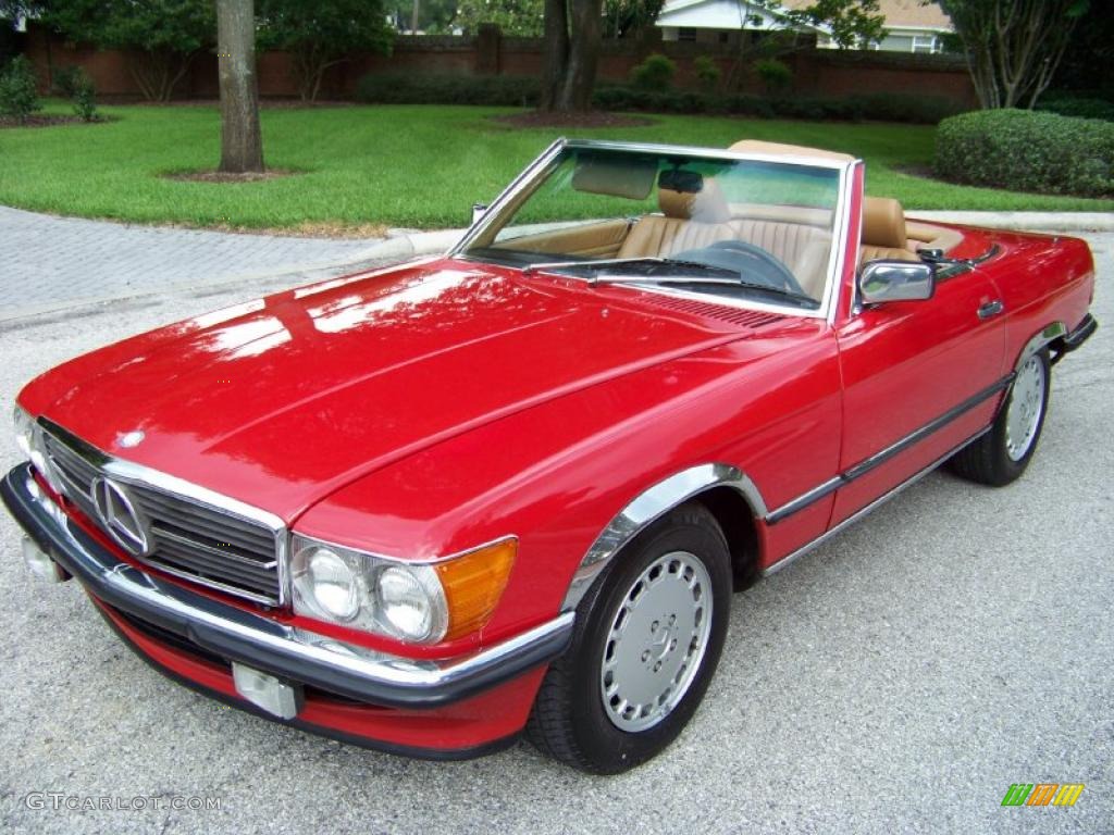 1985 SL Class 380 SL Roadster - Signal Red / Parchment photo #1