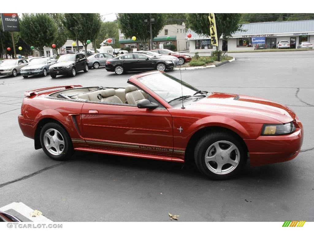 2001 Mustang V6 Convertible - Laser Red Metallic / Medium Parchment photo #4