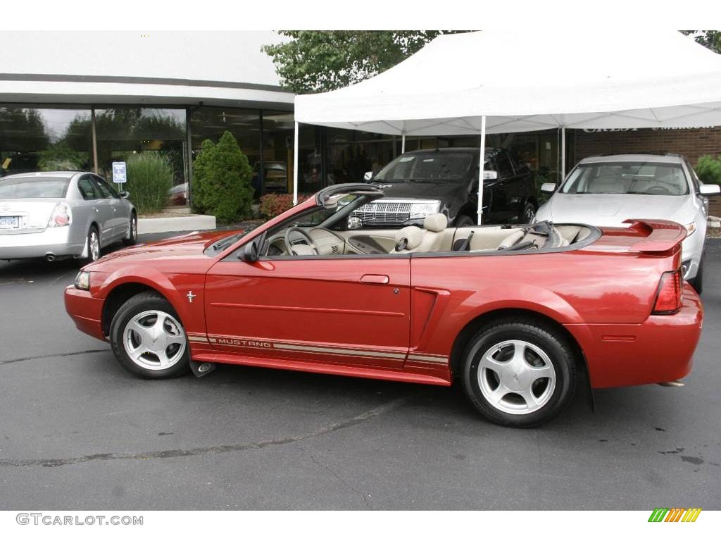 2001 Mustang V6 Convertible - Laser Red Metallic / Medium Parchment photo #9