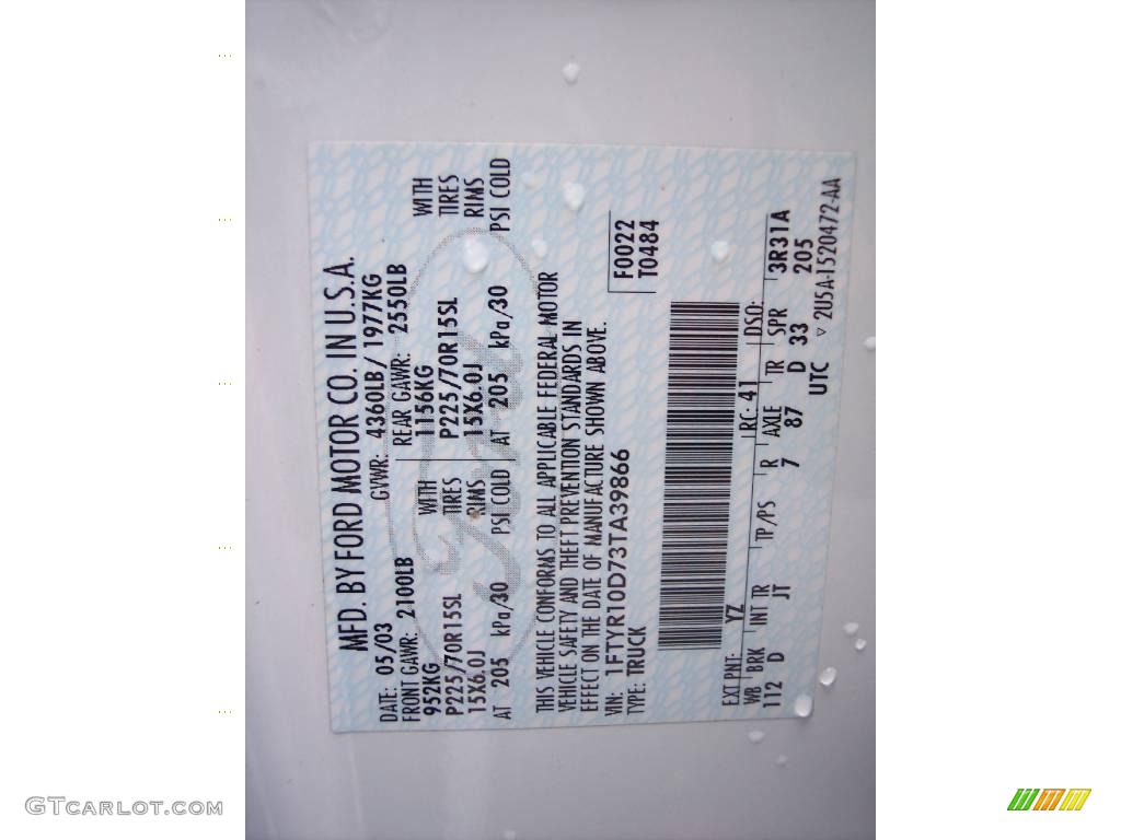 2003 Ranger XL Regular Cab - Oxford White / Dark Graphite photo #13