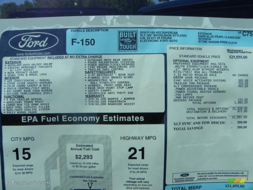 2010 F150 XLT SuperCab - Dark Blue Pearl Metallic / Medium Stone photo #8