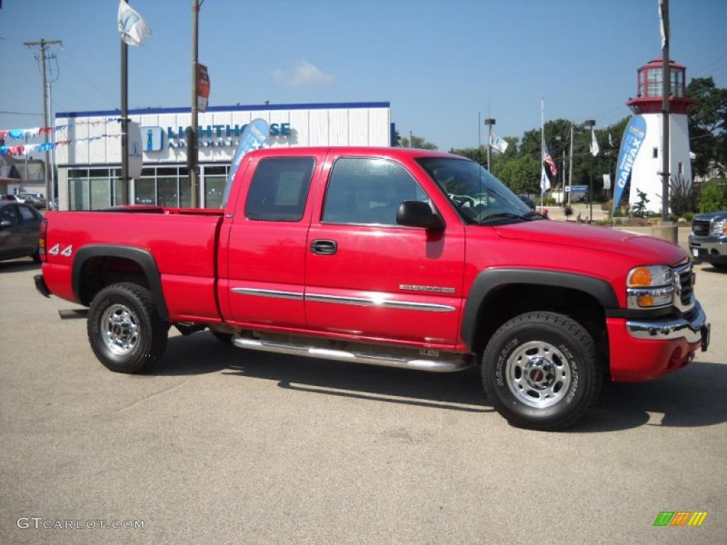 2005 Sierra 2500HD SLE Extended Cab 4x4 - Fire Red / Pewter photo #1