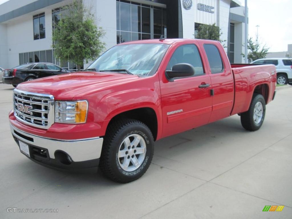 2010 Sierra 1500 SLE Extended Cab 4x4 - Fire Red / Cocoa/Light Cashmere photo #1