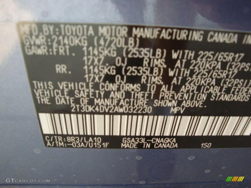 2010 RAV4 Limited V6 4WD - Pacific Blue Metallic / Ash Gray photo #14