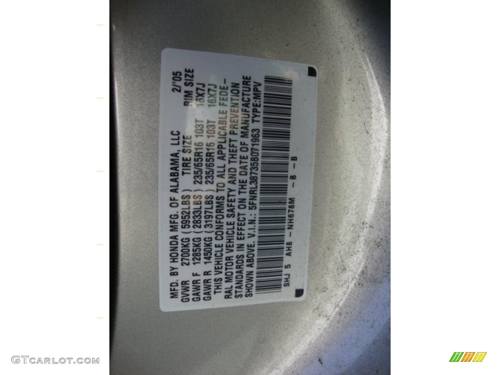 2005 Odyssey EX-L - Silver Pearl Metallic / Gray photo #38