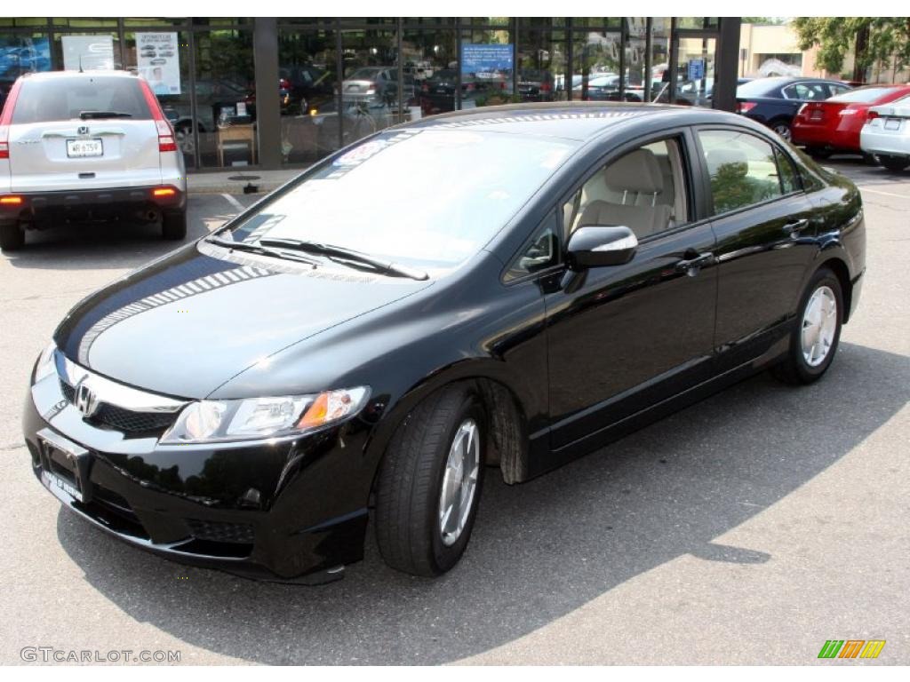 2009 Civic Hybrid Sedan - Crystal Black Pearl / Beige photo #1