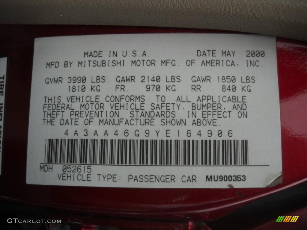 2000 Galant ES - Patriot Red Pearl / Gray photo #12