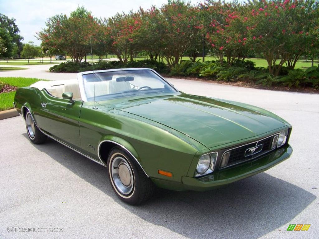 1973 Mustang Convertible - Medium Green Metallic / White photo #1