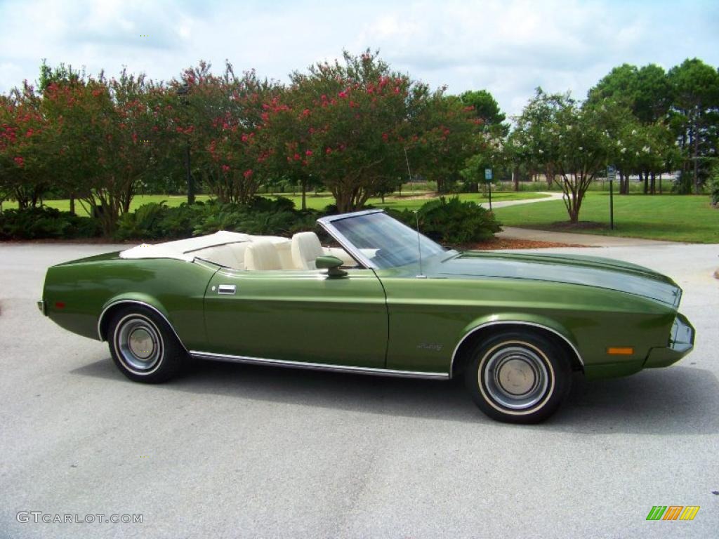 1973 Mustang Convertible - Medium Green Metallic / White photo #14