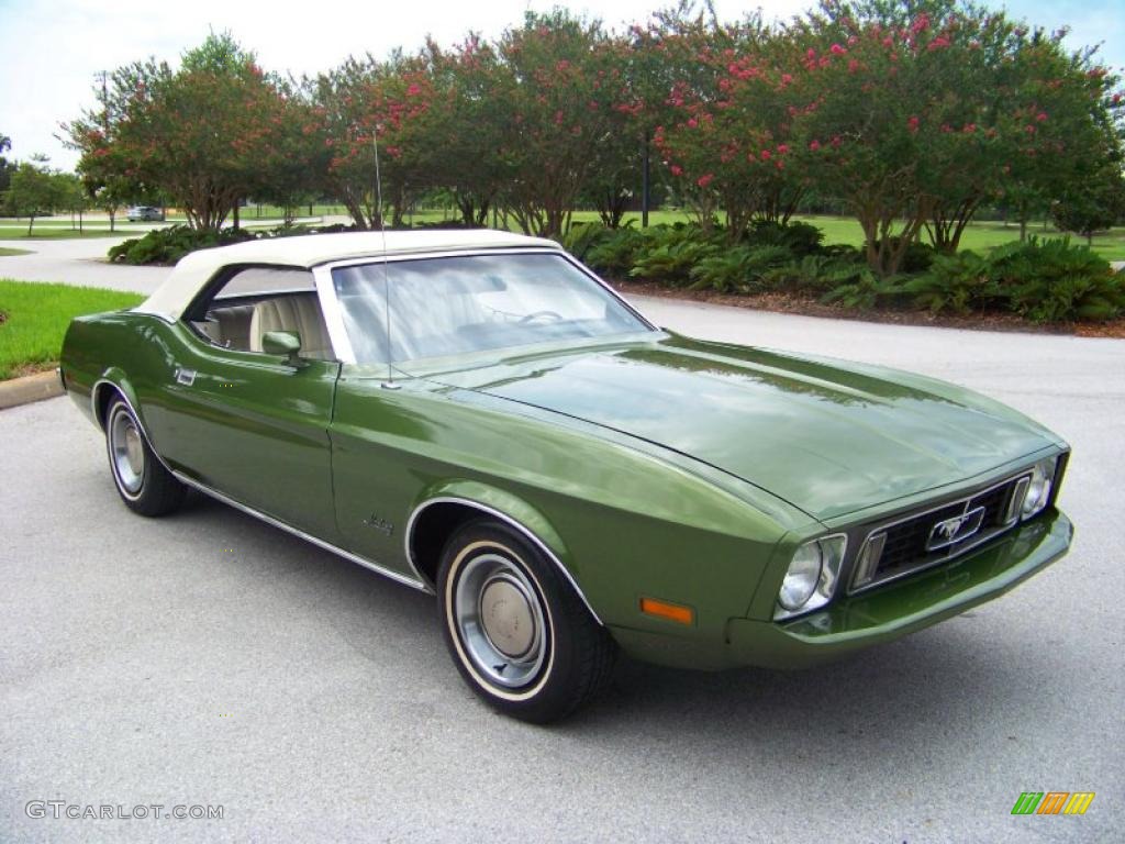 1973 Mustang Convertible - Medium Green Metallic / White photo #59