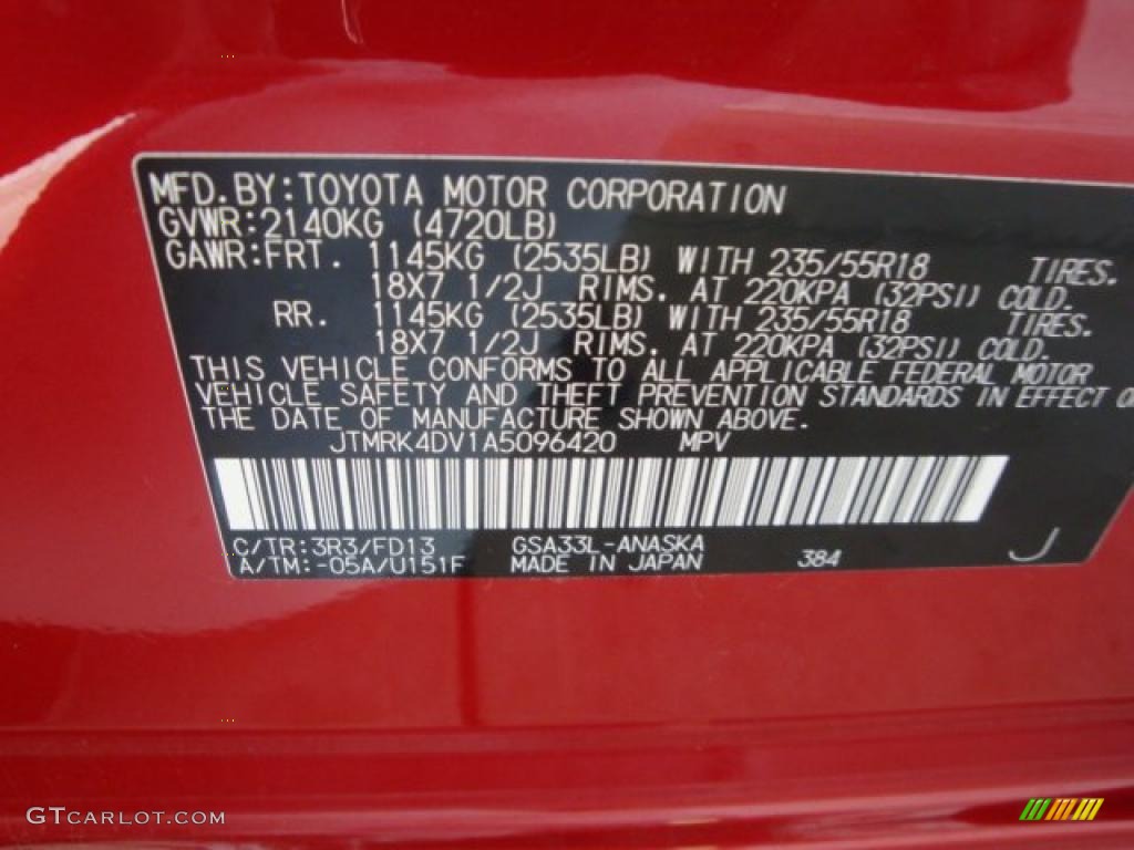 2010 RAV4 Sport V6 4WD - Barcelona Red Metallic / Dark Charcoal photo #14