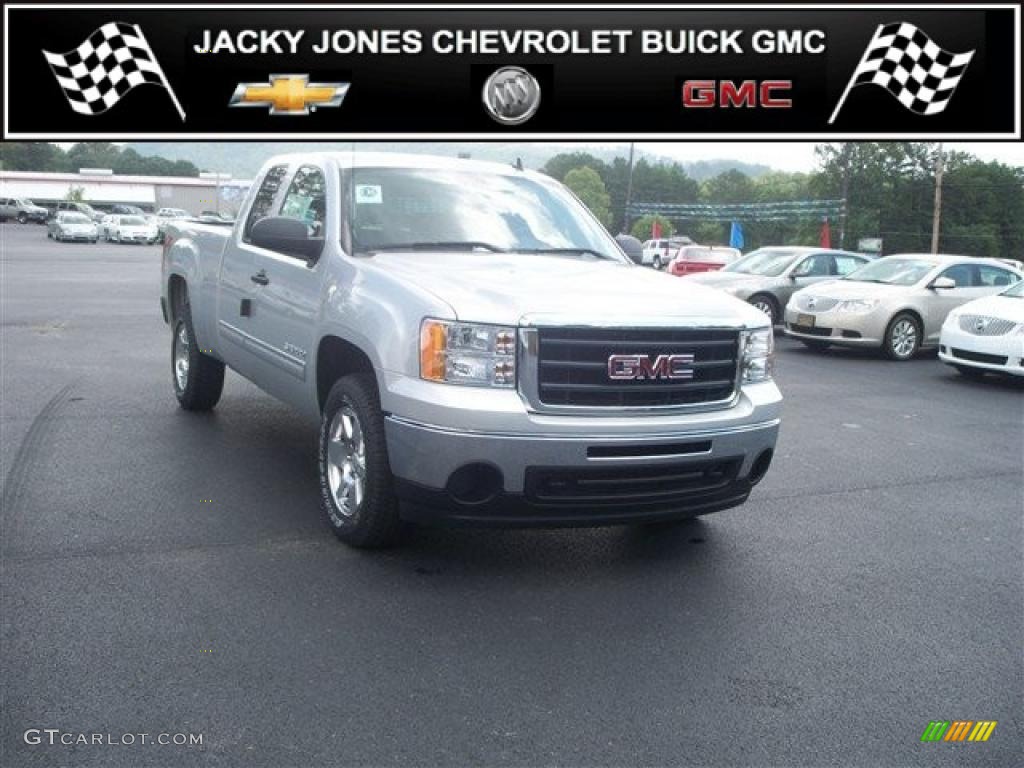 2010 Sierra 1500 SLE Extended Cab 4x4 - Pure Silver Metallic / Ebony photo #1