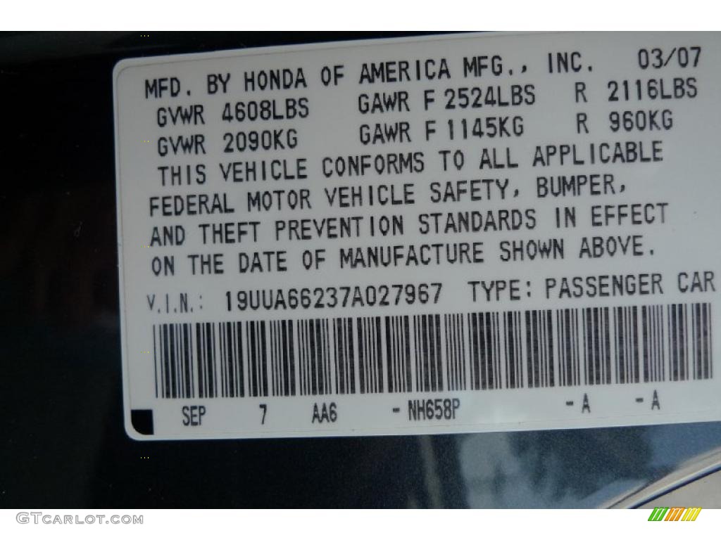 2007 TL Color Code NH658P for Carbon Gray Pearl Photo #33055740