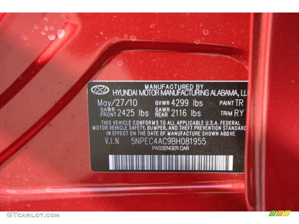 2011 Sonata SE - Venetian Red / Black photo #5