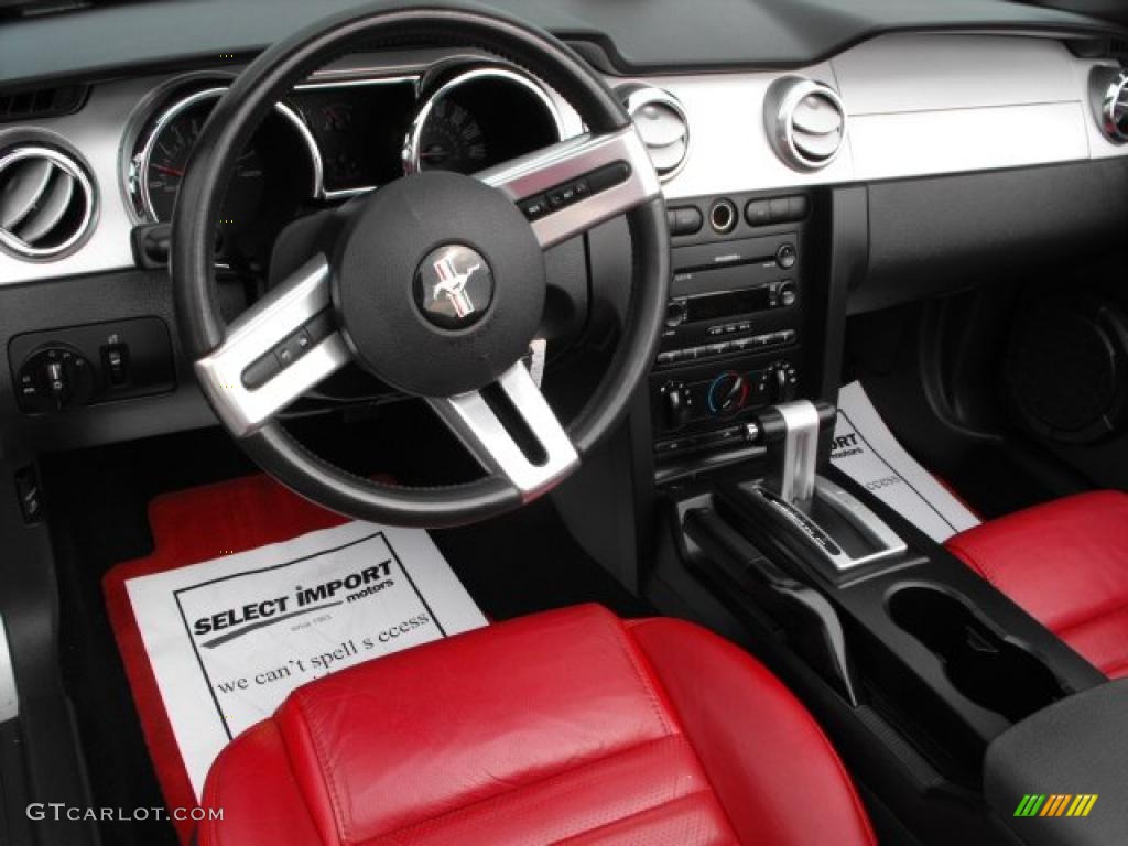 2005 Mustang GT Premium Convertible - Satin Silver Metallic / Red Leather photo #12