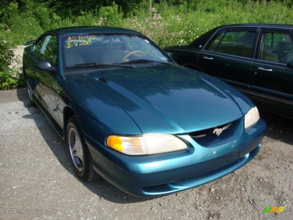 1997 Mustang V6 Convertible - Pacific Green Metallic / Saddle photo #1