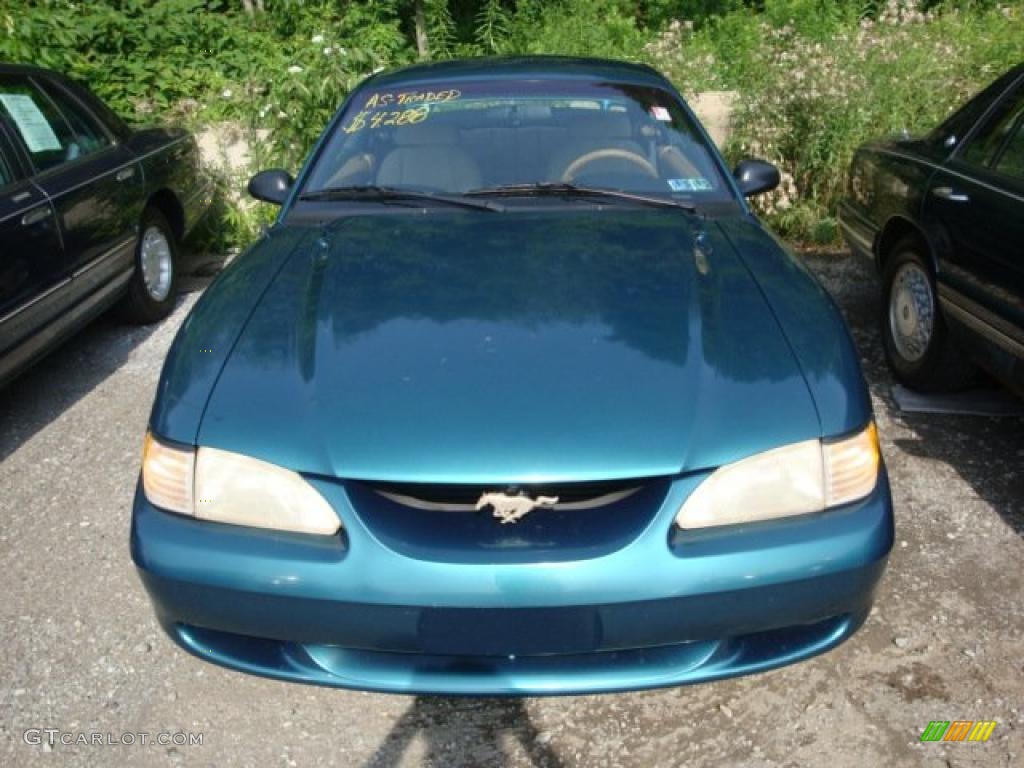 1997 Mustang V6 Convertible - Pacific Green Metallic / Saddle photo #2