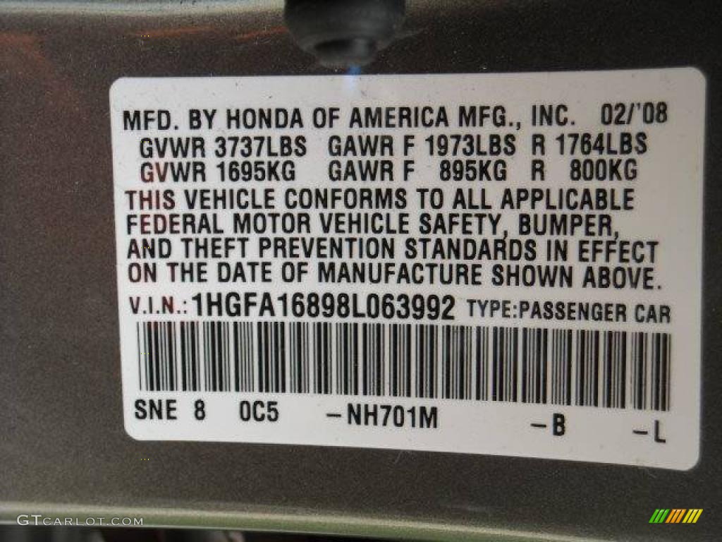2008 Civic EX Sedan - Galaxy Gray Metallic / Gray photo #12