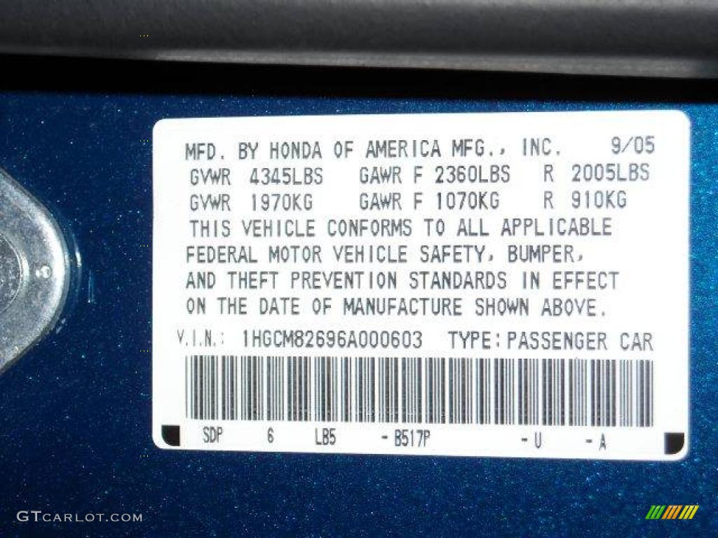 2006 Accord EX V6 Coupe - Sapphire Blue Pearl / Ivory photo #8