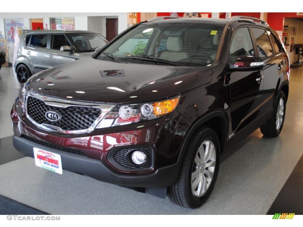 2011 Sorento LX V6 AWD - Dark Cherry / Beige photo #3