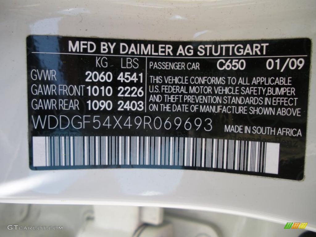 2009 C Color Code 650 for Arctic White Photo #33227321