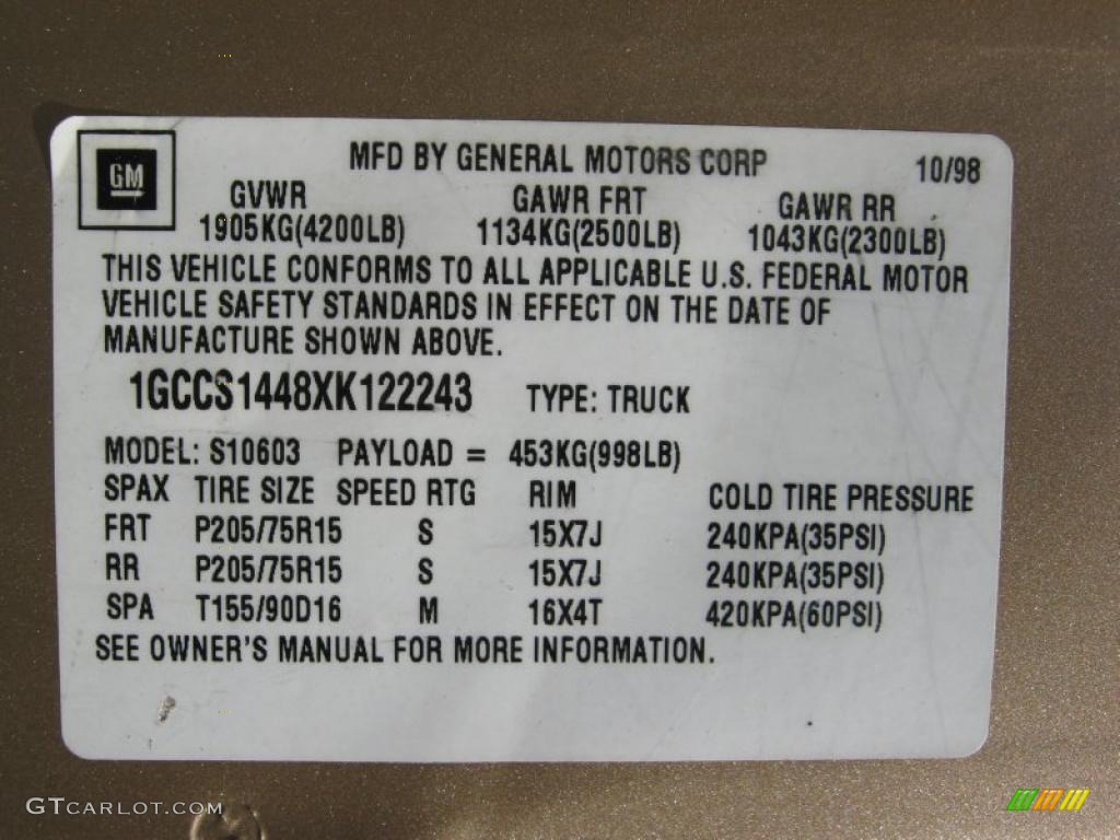 1999 S10 LS Regular Cab - Sunset Gold Metallic / Beige photo #8