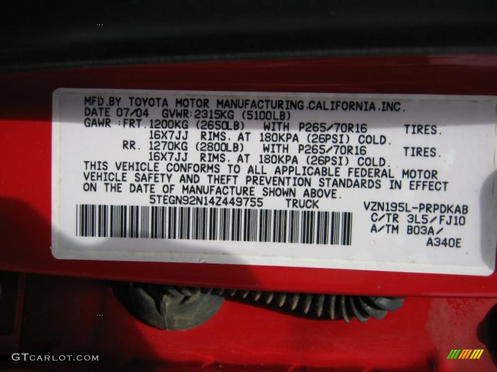 2004 Tacoma V6 PreRunner TRD Double Cab - Radiant Red / Charcoal photo #12