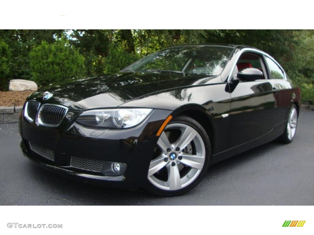 2007 3 Series 335i Coupe - Jet Black / Coral Red/Black photo #1