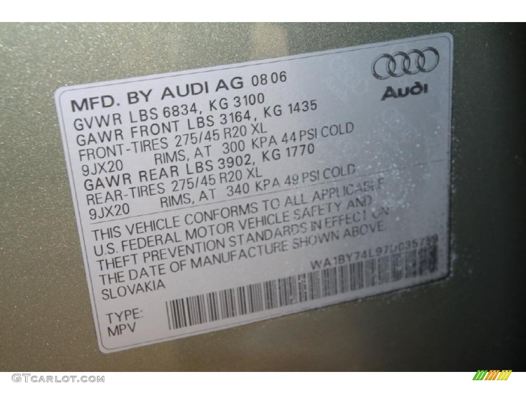 2007 Q7 3.6 Premium quattro - Sycamore Green Metallic / Limestone Grey photo #50