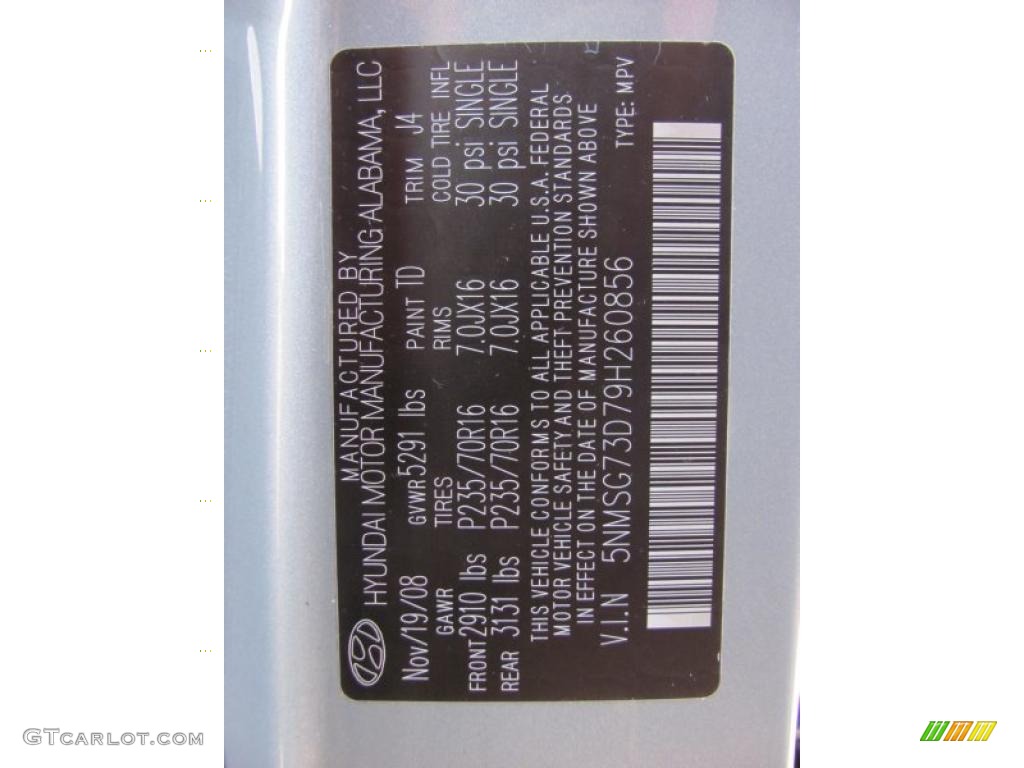 2009 Santa Fe Color Code TD for Platinum Sage Photo #33497547