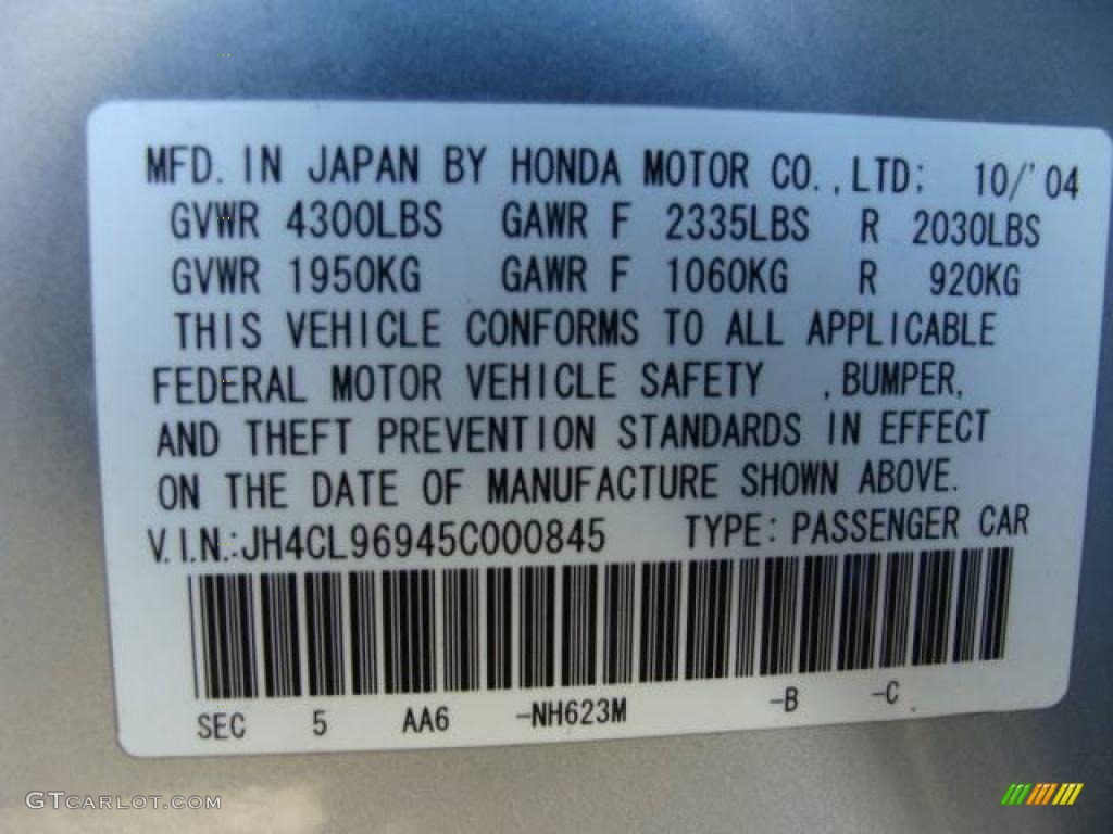 2005 TSX Color Code NH623M for Satin Silver Metallic Photo #3350354
