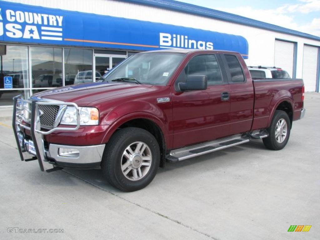 2005 F150 Lariat SuperCab 4x4 - Dark Toreador Red Metallic / Black photo #2